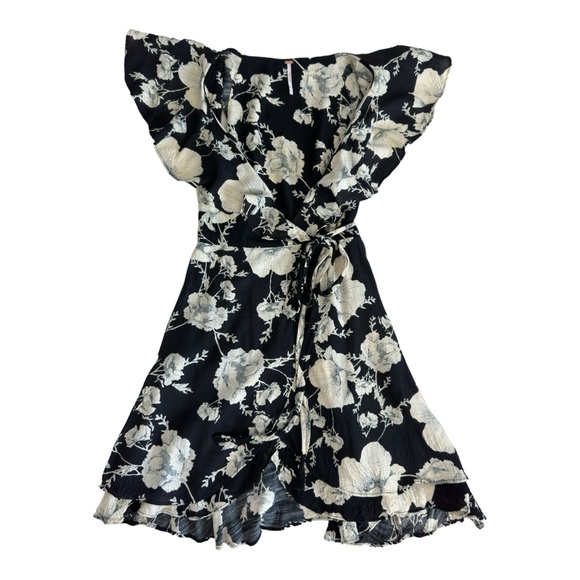 Free People Women's French Quarter Printed Mini Dress Floral Black White Size L - Picture 5 of 9
